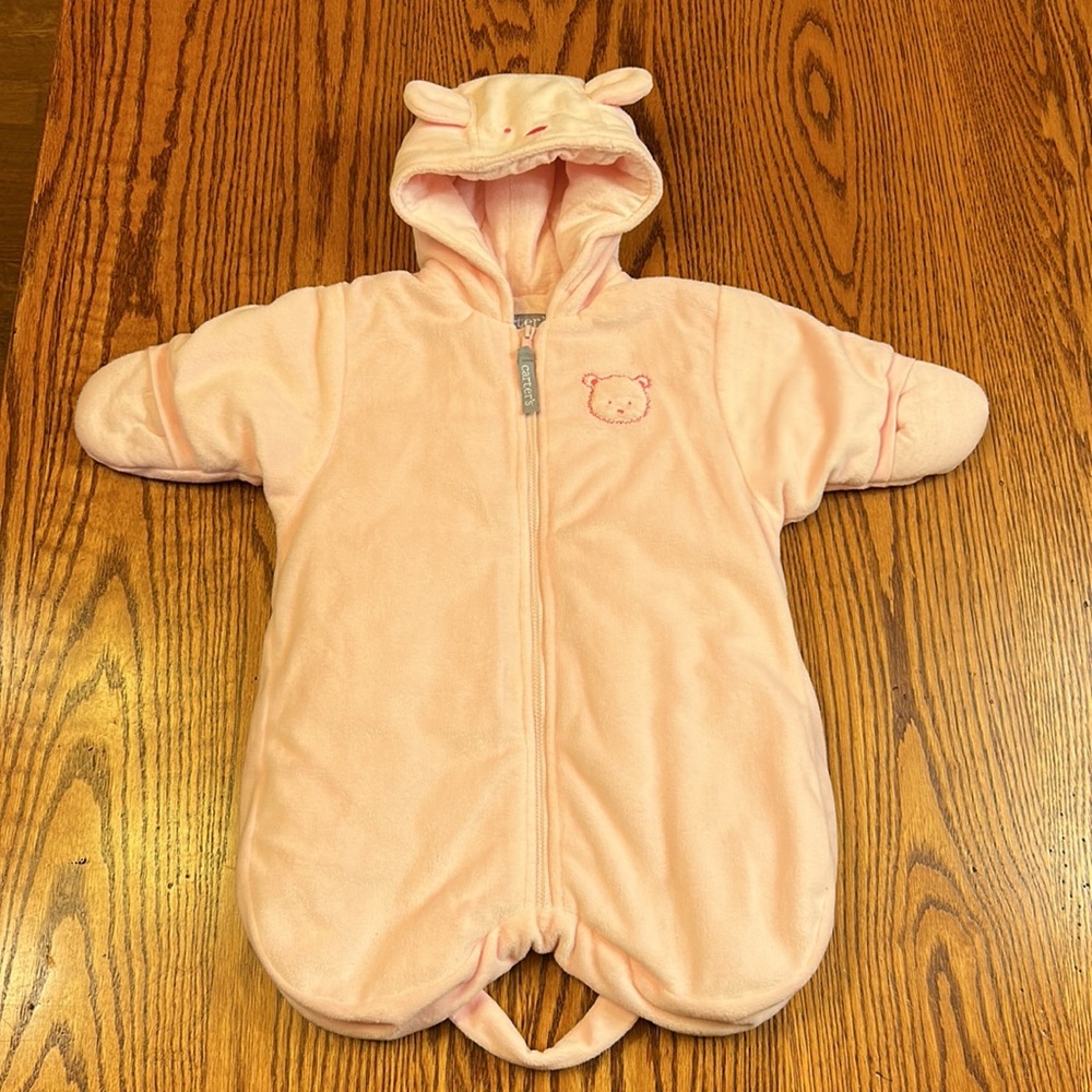 Carters Pink Baby Bear Winter Bunting Bag Size 0-6 months